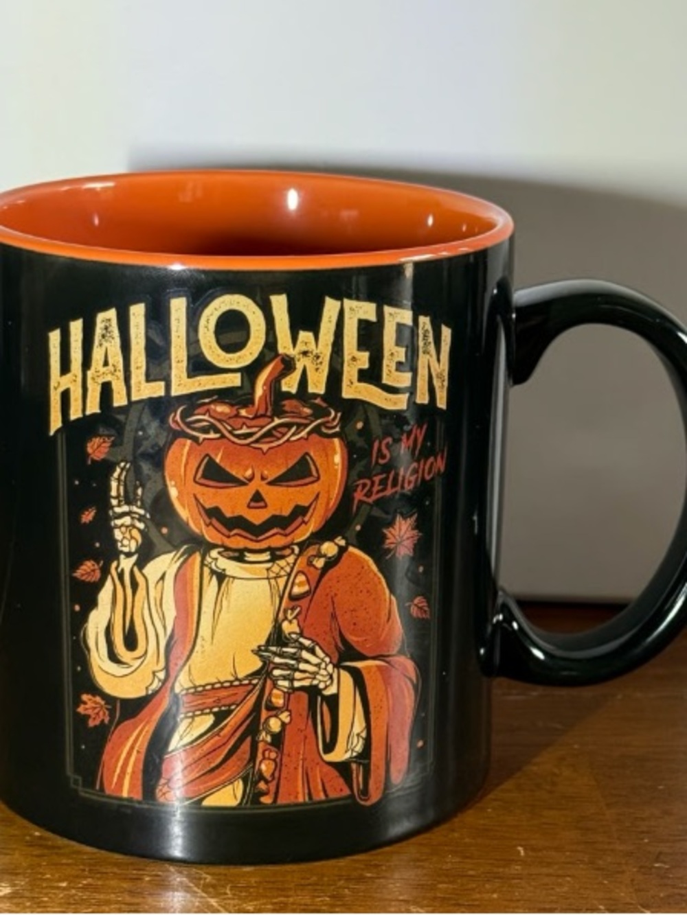 Halloween Pumpkin Ceramic Mug - Black with Orange Interior